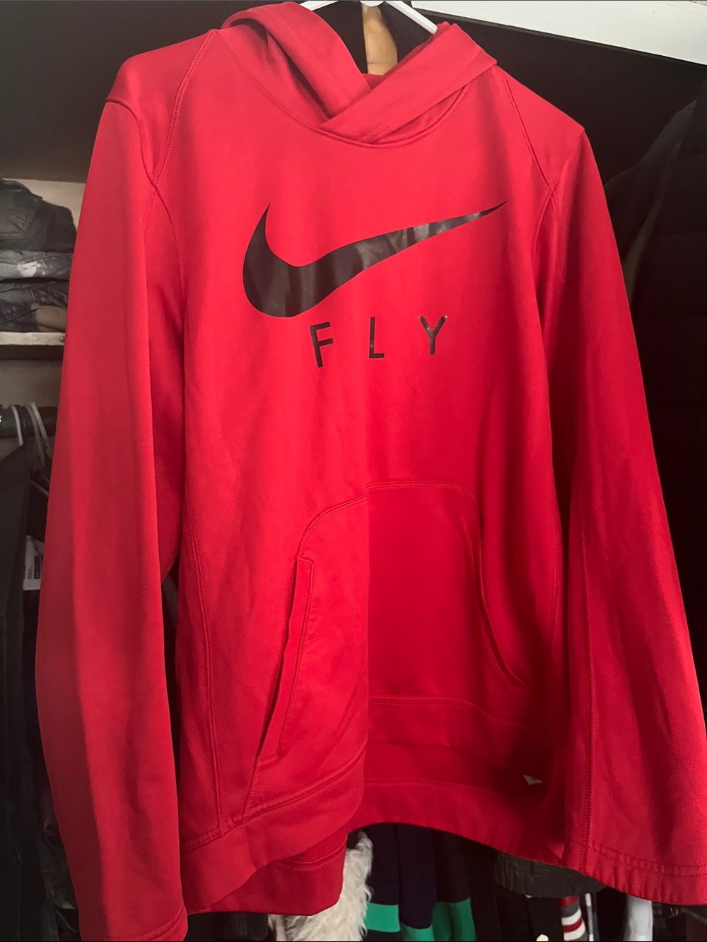 Nike Red Crewneck Hoodie with Black Swoosh 'FLY'